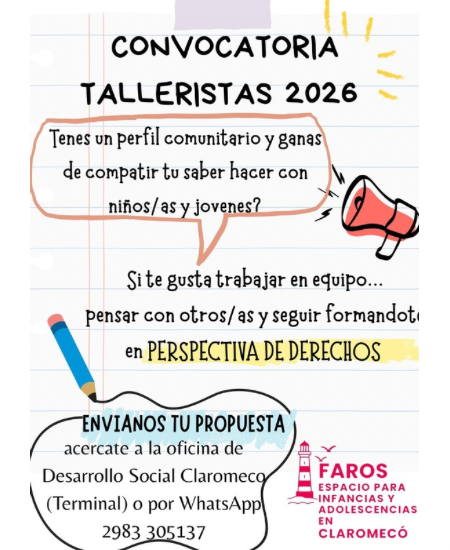 Claromecó abre la convocatoria a talleristas 2026 del Programa Faros