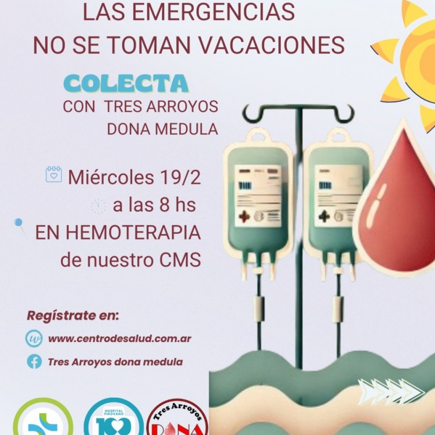 Nueva colecta de sangre con "Tres Arroyos dona m&eacute;dula" este 19 de febrero