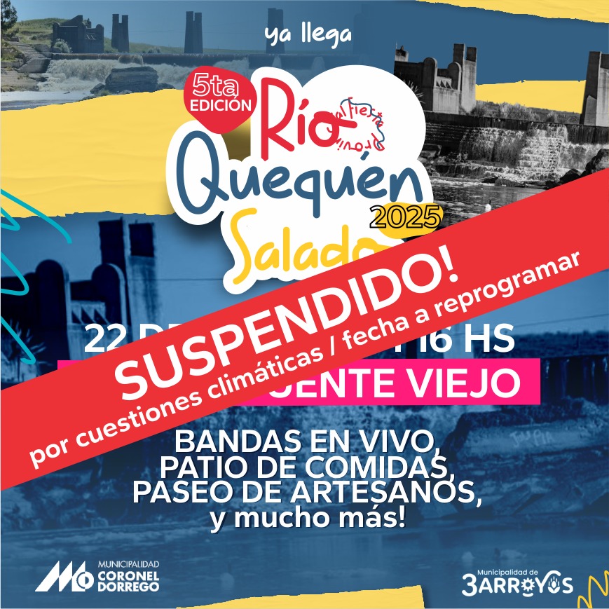 Fiesta del R&iacute;o Quequ&eacute;n Salado: reprogramada por alerta clim&aacute;tica