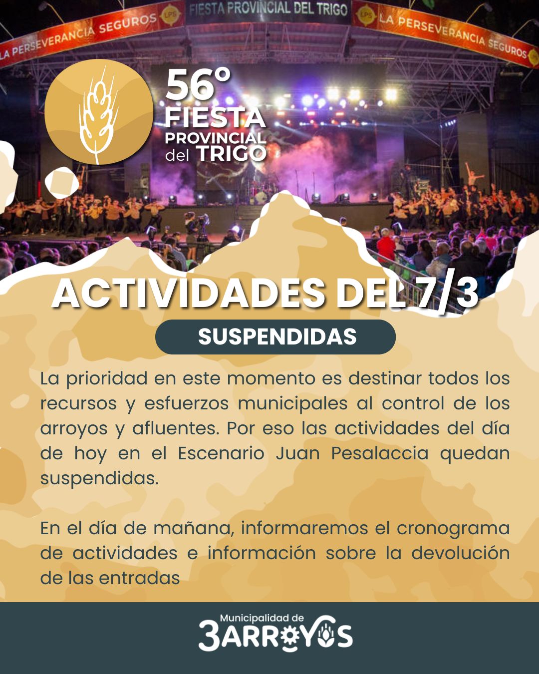 Se suspendieron las actividades en la Fiesta del Trigo