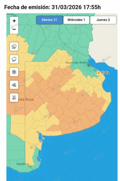 Alerta naranja por tormentas fuertes para la regi&oacute;n