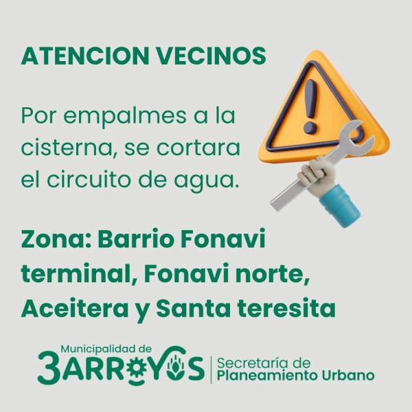 Aviso a los vecinos: corte programado