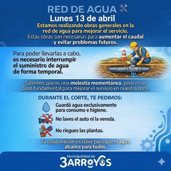 Corte de agua por rotura de ca&ntilde;o en Av. Belgrano y Ruta 228