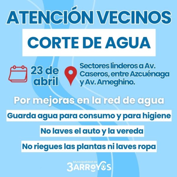 Corte de agua programado en sectores de la ciudad