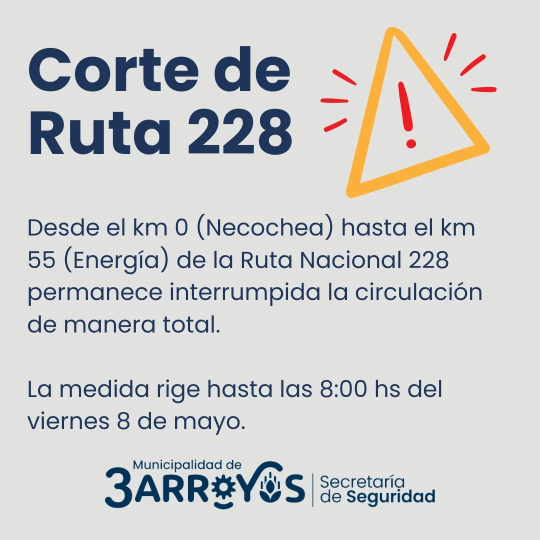 Corte en la Ruta 228 entre Necochea y Energ&iacute;a 