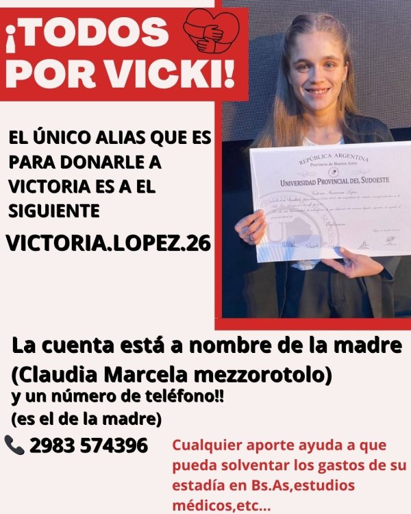 La familia de Victoria L&oacute;pez alerta por estafas y pide colaborar solo al alias oficial