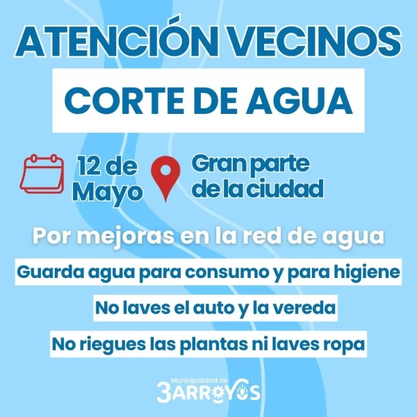 Corte de agua este martes en gran parte de la ciudad