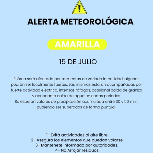 Alerta meteorológica por tormentas fuertes en la región