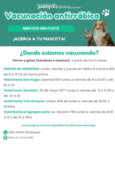 Vacunaci&oacute;n Antirr&aacute;bica: la campa&ntilde;a gratuita finaliza el 31 de julio o hasta agotar stock en veterinarias
