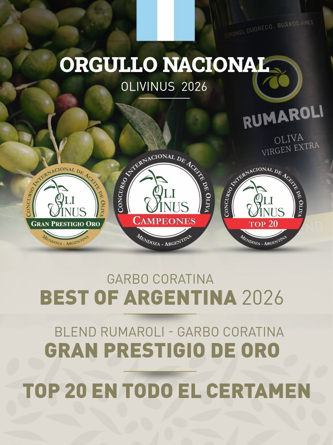 Aceites de Coronel Dorrego fueron premiados en el concurso internacional Olivinus