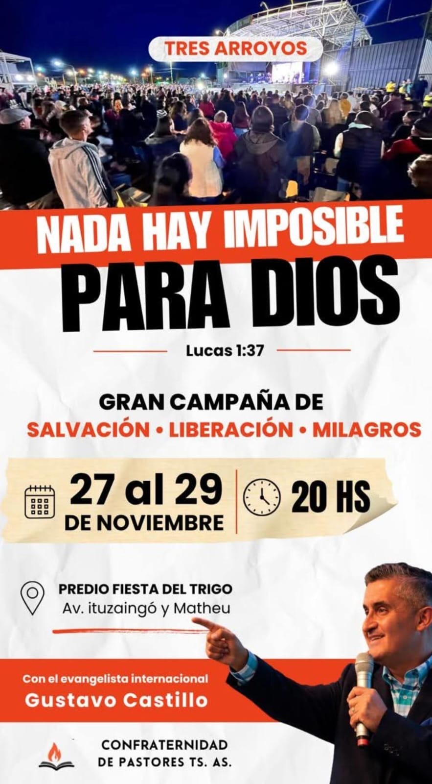 Tres Arroyos ser&aacute; sede de una gran campa&ntilde;a de fe, salvaci&oacute;n y milagros
